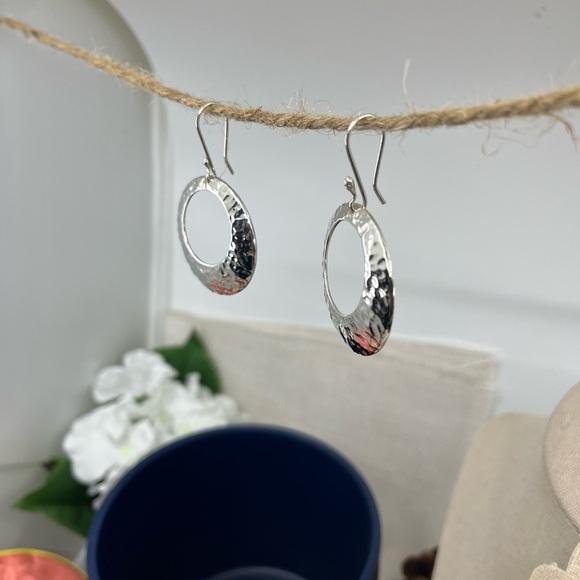✨ Vintage ATI 925 Sterling Silver Mexico Hammered Hoop Dangle Earrings - Picture 3 of 17